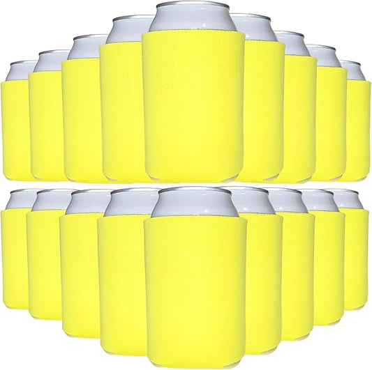 TahoeBay Blank Beer Can Cooler Sleeves (25-Pack) Bulk Sublimation Blanks for Vinyl Plain Soft Foam Can Sleeves Coolers for Soda Cans & Bottles Black, White, Assorted Solid Color (Yellow)