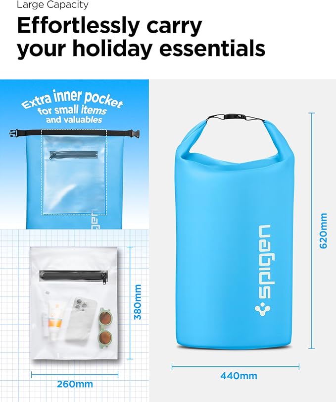 Spigen AquaShield Waterproof Dry Bag Backpack A631, 30L Roll Top Lightweight Dry Storage Bag for Travel, Swimming, Boating, Kayaking, Camping and Beach