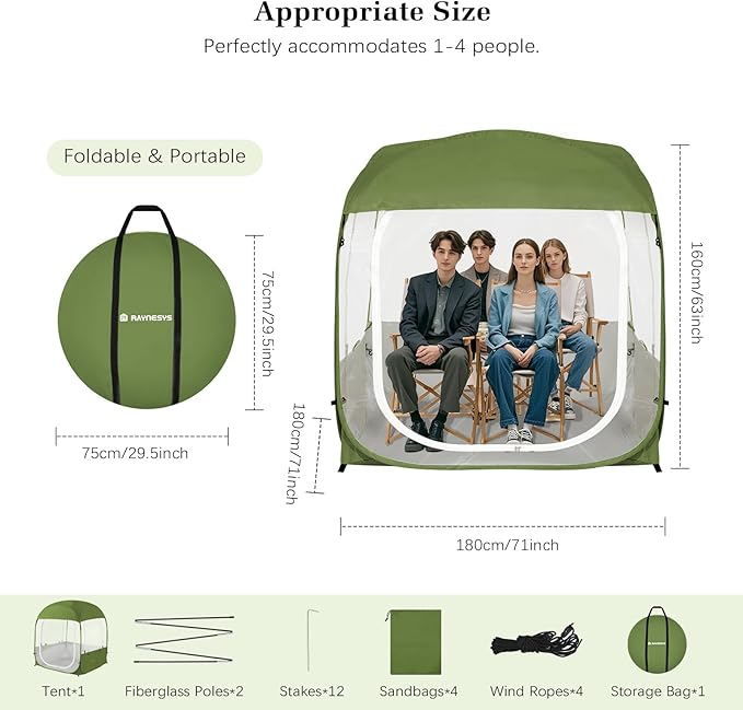 Sports Tent, Portable & Foldable Pop Up Tents Shelter with Carry Bag, Instant Weather Proof Clear View Bubble Tent for Fishing, Camping, Watching Sports Events