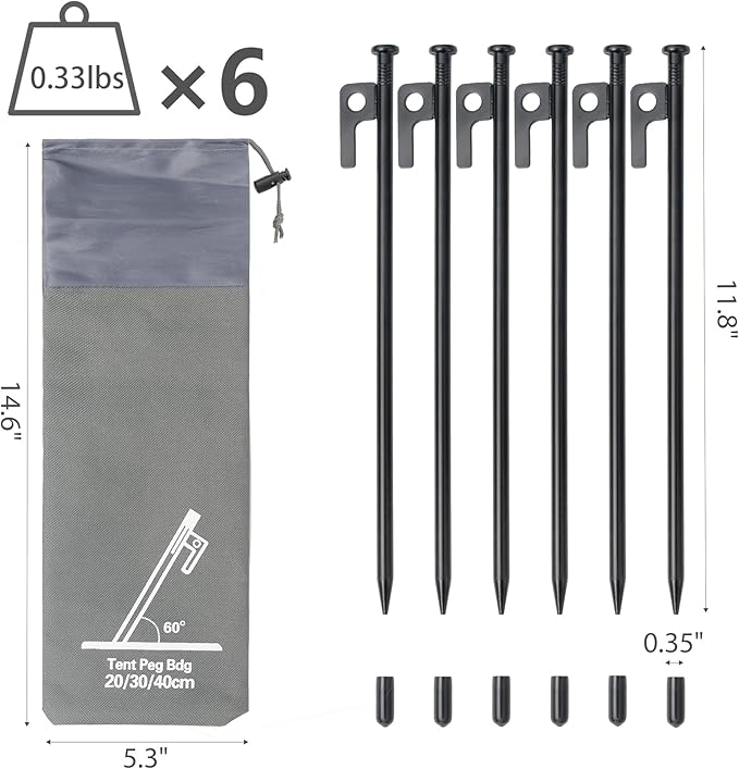 Tent Stakes Metal Tent Pegs Heavy Duty Stakes Ground Stakes Tent Spikes for Camping Hiking with 6PCS (Black-30cm)