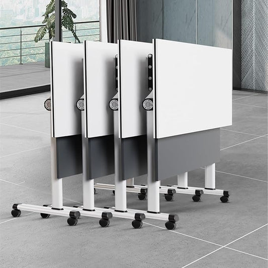 2Packs Conference Room Table Foldable, Rectangular and Space-Saving Desk for Meetings, Offices, and Classrooms Heavy Duty, Sturdy Construction Easy Setup (White 55.1 * 21.6 * 29.5Inch)