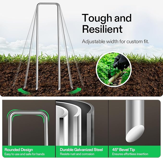 Petgrow 6 Inch Garden Stakes Galvanized Landscape Staples,U-Type Turf Staples for Artificial Grass, Rust Proof Sod Pins Stakes for Securing Fences Weed Barrier, Outdoor Wires Cords Tents Tarps