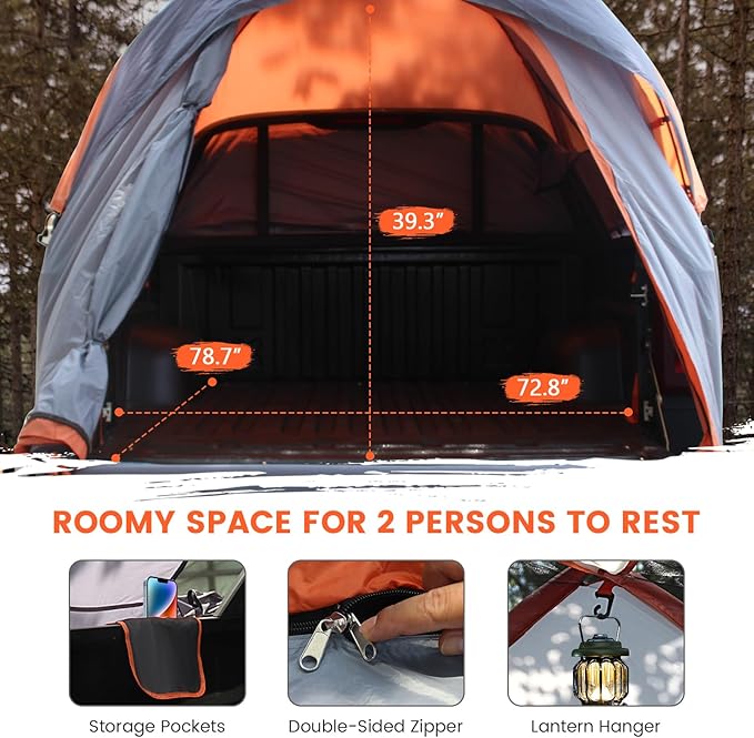 Tangkula Pickup Truck Tent for 2-Person, 6.5 FT Truck Bed Tent Mid Size W/Removable Rainfly, Carry Bag, Sky View Vent, PU 2000 MM Waterproof Double-Layer Car Bed Camp Tent, Outdoor Portable Tent