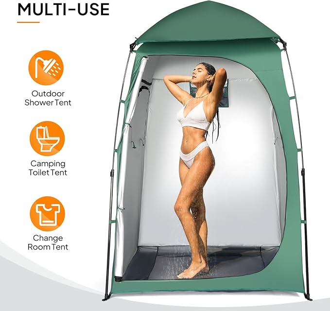 VINGLI 6.8FT Shower Tent, Large Instant Pop Up Shelter with Mesh Floor & Carrying Bag, Privacy Changing Room Tent for Toilet, Camping, Dressing, Lightweight & Sturdy, Easy Set Up