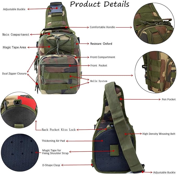 Tactical Shoulder Sling Bag Small Outdoor Chest Pack Backpack for Men Traveling, Trekking, Camping, Sling Backpack
