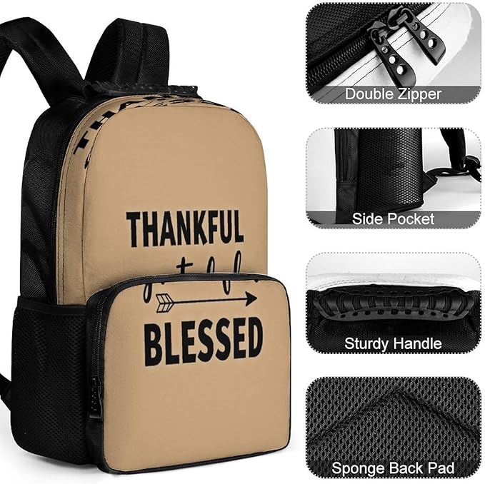 Men Women Polyester Thankful Grateful Blessed Daypack Bookbag Big Capacity Shoulder Bag With Padded Straps for Climbing Travel Walking Cycling