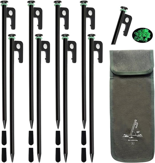 Tent Stakes， Heavy Duty Metal Tent Pegs for Camping Steel Tent Stakes (8, Black) (8 PCS Black Tent Stakes)