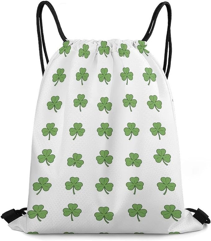 Beam Backpack Drawstring Sack Large Capacity for Soccer Basketball Sports Workout Equipment Travel, Lucky Clover Shamrock Bags