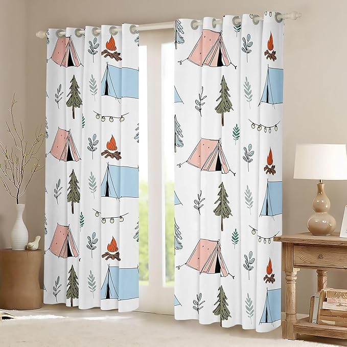 Feelyou Camping Camper Curtains for Bedroom Living Room Campfire Tent Blackout Darkening Drapes Happy Camping Window Treatments, 2 Panels 42 x 63 Inch Room Decor