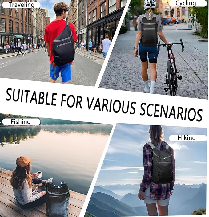 Backpack Foldable Waterproof Hiking Backpack Small Daypacks Lightweight Shoulder Bag Travel Outdoor Rucksack Sport Bag(Black)