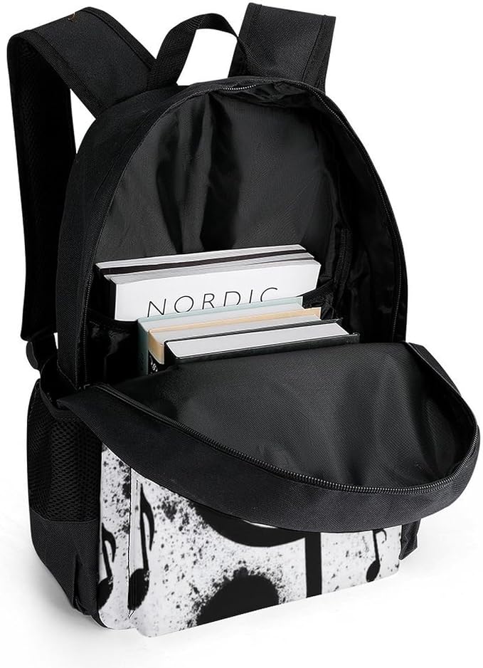 Lightweight Rucksacks for Camping Picnic Walking Cycling, Large Capacity Multipurpose Anti-Theft Carry On Bag, Gunge Black And White Music Notes Travel Hiking Camping Rucksack