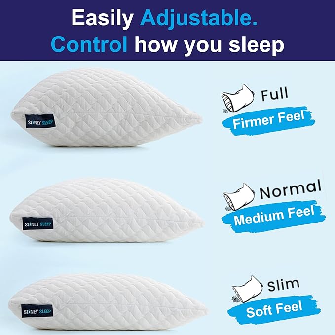 Sidney Sleep Set of 2 Queen Size Bed Pillows for Side and Back Sleepers - Adjustable Filling - Memory Foam Pillows for Neck and Shoulder Pain - Customizable Loft - Extra Foam Included (Magenta)