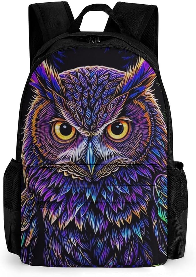 Supdreamc Daypack Bookbag Anti-Theft Multipurpose Large Capacity Bookbag, Purple Owl Travel Hiking Camping Rucksack With Adjustable Shoulder Straps