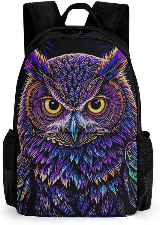 Supdreamc Daypack Bookbag Anti-Theft Multipurpose Large Capacity Bookbag, Purple Owl Travel Hiking Camping Rucksack With Adjustable Shoulder Straps