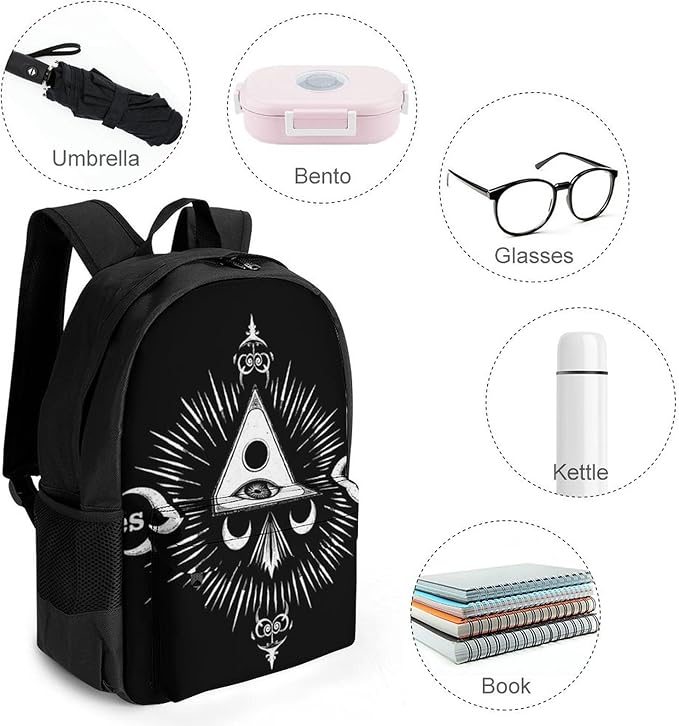 Supdreamc Polyester Daypack for Hiking Work Running, Big Capacity Anti-Theft Multipurpose Shoulder Bag, Goth Moon Eye Witch Magic Spirit Board Travel and Sport Backpack Rucksack