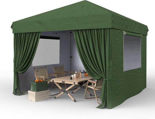 Garvee 10x10 Pop Up Canopy Tent Outdoor Canopy One-Person Set Up Heavy Duty Commercial Instant Tent Shelter, 4-Sidewall+Green