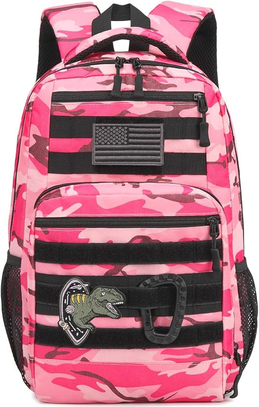 Kids Tactical Backpack Army Molle Bookbag Military Boys Backpack for School, Outdoor, Camping, Pink CM