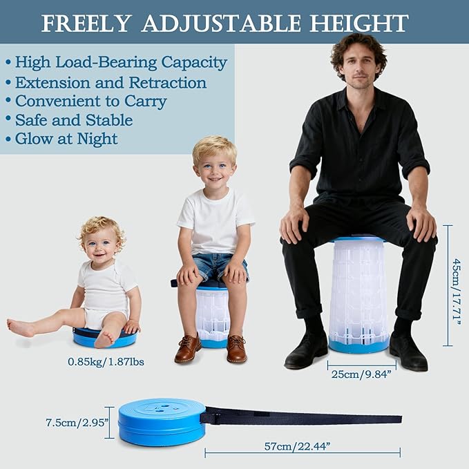 LED Telescoping Camping Stool, Lightweight Collapsible Folding Rave Stool with Built-in Light, Portable Outdoor Chair for Camping, Hiking, BBQ, Fishing, and Music Festivals