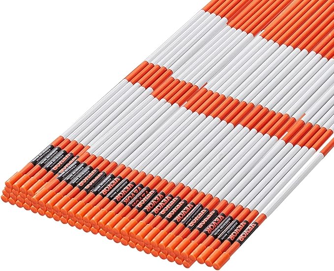 VEVOR Driveway Markers, 100Pcs 72 in Long 5/16 in Dia, Hi-Visibility Driveway Reflectors with 12 in Steel Drill Bits, Reflective Snow Sticks Fiberglass Pole for Parking Lots, Walkways, Snow Plowing