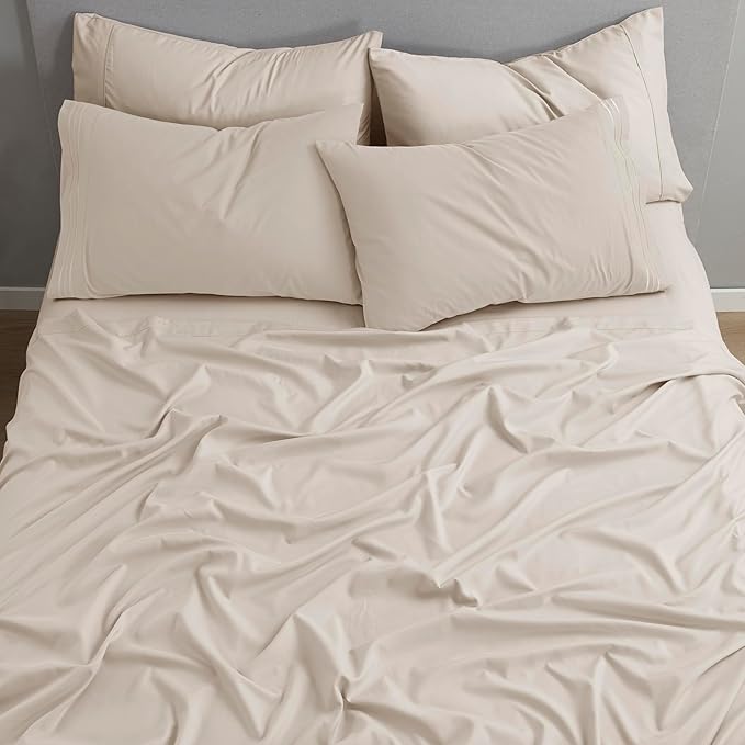 Clara Clark Flex Top King Sheets - Hotel Luxury 6 Piece Bed Sheets for Top Split King Bed - Soft Bedding Sheets & Pillowcases, Head Split King Size. Linen