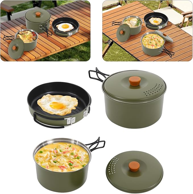 Camping Cookware Set, 304 Stainless Steel Camping Pots and Pans Set Outdoor Cookware Set with Storage Bag Campfire Cooking Equipment for Camping Outdoor Cooking Picnic