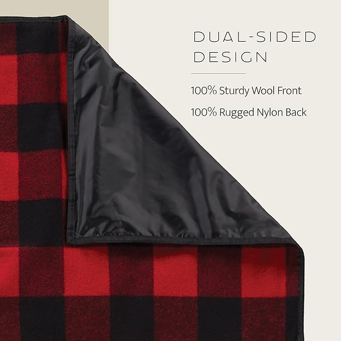 Pendleton Roll-Up Travel Blanket 60” x 70”, Durable Wool Blanket with a Waterproof Nylon Backing, Portable for Travel, Camping and Picnics with Leather Handle Grip and Patch