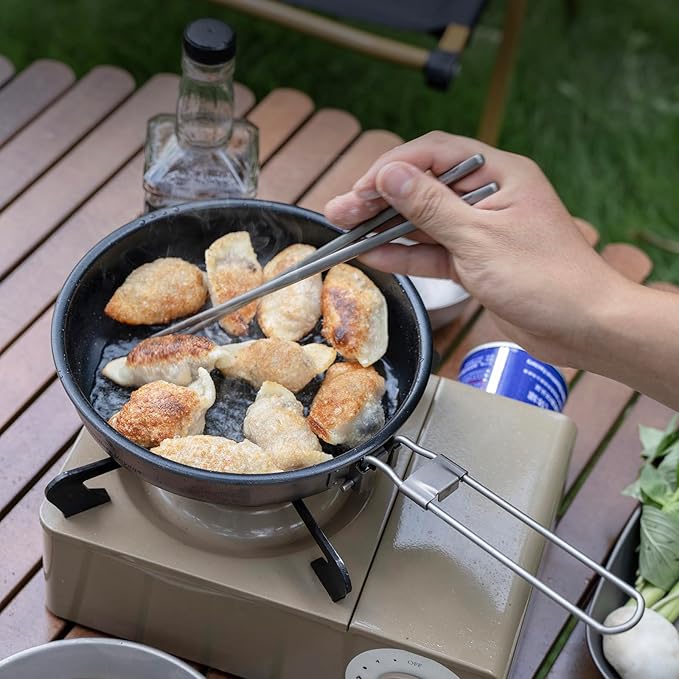 Boundless Voyage Titanium Non-Stick Frying Pan Outdoor Camping Skillet with Folding Handle Lightweight Campfire Cookware