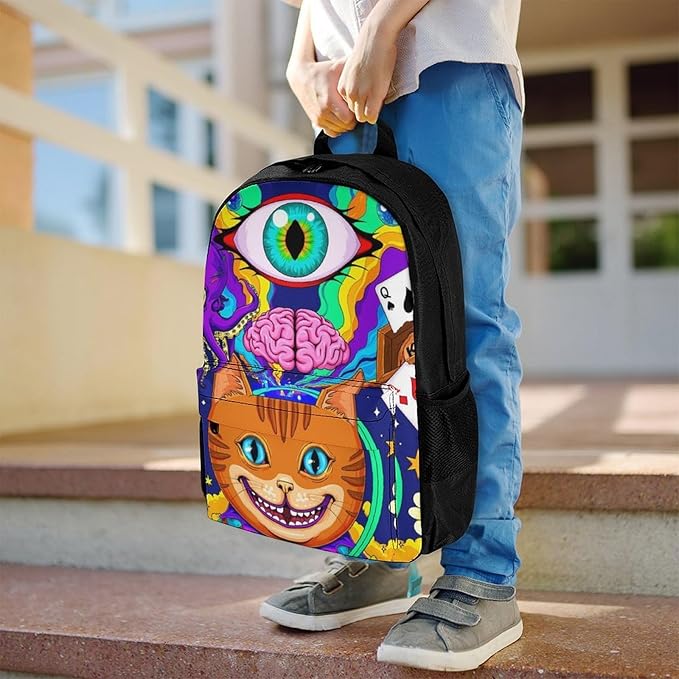 Supdreamc Rucksack Polyester Anti-Theft Multipurpose Acid Trip Colors Trippy Cat Eye Octopus Art Bookbag Big Capacity Travel and Sport Backpack Rucksack With Side Pockets