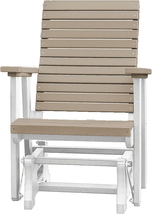DutchCrafters Modern Horizontal Slat High Back Poly Glider Outdoor Patio Chair (White & Weatherwood)