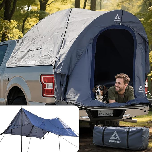 2-Person Truck Bed Tent with Awning, PU3000mm Waterproof Canopy with Insect-Prevention Mesh, Durable Anti-Tear Fabric, Easy Setup for Pickup Trucks (Fits 6.5ft Beds)