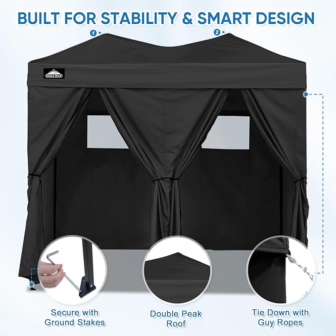 EAGLE PEAK Outdoor Changing Room 8x4, 2 Room Pop Up Portable Changing Room, Sun Shelter, Pop Up Changing Tent for Beach or Pool, Portable Dressing Room for Photoshoots (Black)