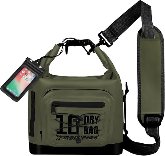 Dry Bag Waterproof,5L/10L/20L/30L Roll Top Dry Bag Backpack with WaterProof Phone Case for Swim,Kayak(GreenBlack 10L)