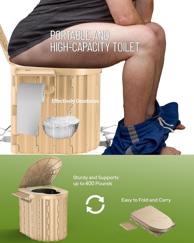 Camping Toilet with Pop-Up Privacy Tent and Liquid Waste Gel, Portable Toilet for Camping with Large Tent, Ergonomic Potty Provides Enhanced Comfort, Suitable for All Ages