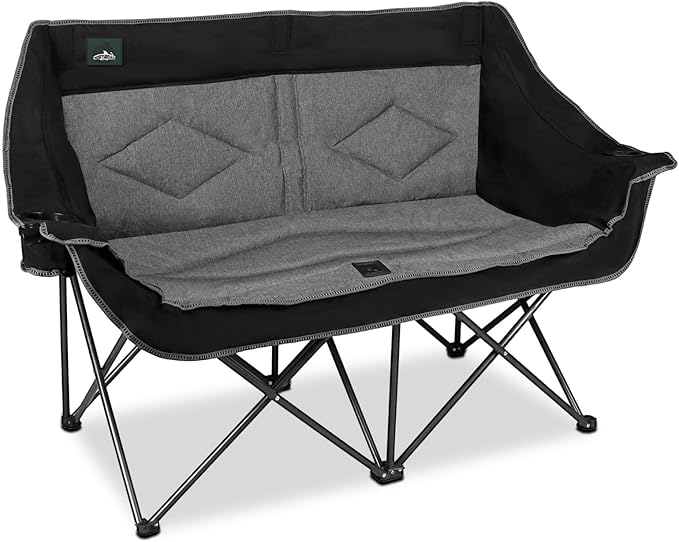 Northroad Folding Loveseat Camping Chair Portable Double Duo Full Padded Garden Sofa Chair for 2 Person w/ 2 Cup Holder,Wine Glass Holder,Support 600lbs for Outdoor Travel (Black)