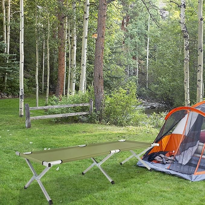 Camp Bed, Portable Folding Camping Cot for Adults,Indoor Outdoor Portable Sleeping Cot for Hiking, Camping with Carrying Bag (Army Green)