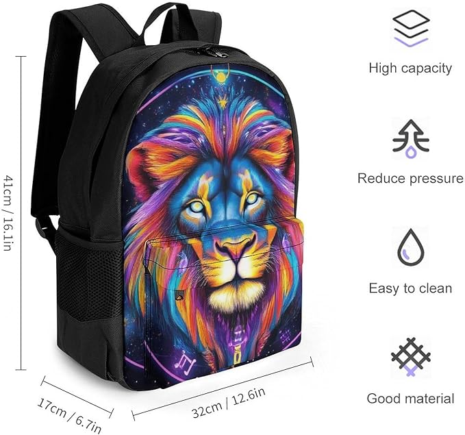 Supdreamc Daypack Bookbag Anti-Theft Multipurpose Large Capacity Bookbag, Trippy Lion Leo Constellation Art Travel Hiking Camping Rucksack With Adjustable Shoulder Straps