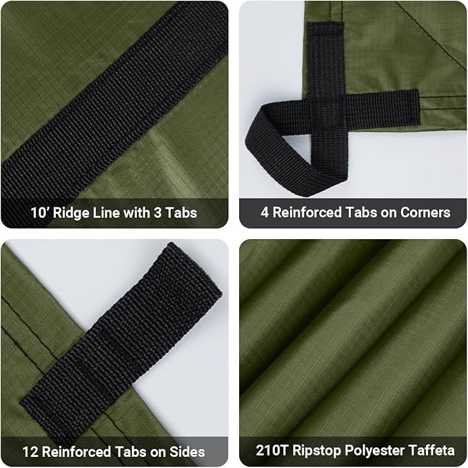 Bearhard Waterproof Camping Tarp, Lightweight Hammock Rain Fly, UV Protection and PU 3000mm Waterproof Backpacking Tarp, Tent Footprint or Shelter Kit for Hiking and Outdoor Adventure
