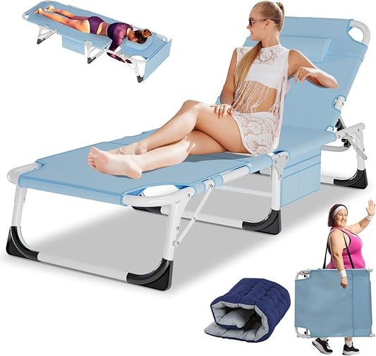 LILYPELLE Tanning Chair with Face Hole, Heavy Duty Outside Lounge Chair with Mattress, Folding Outdoor Face Down Tanning Chairs Arm Hole for Beach Poolside Patio Sunbathing Lawn Camping