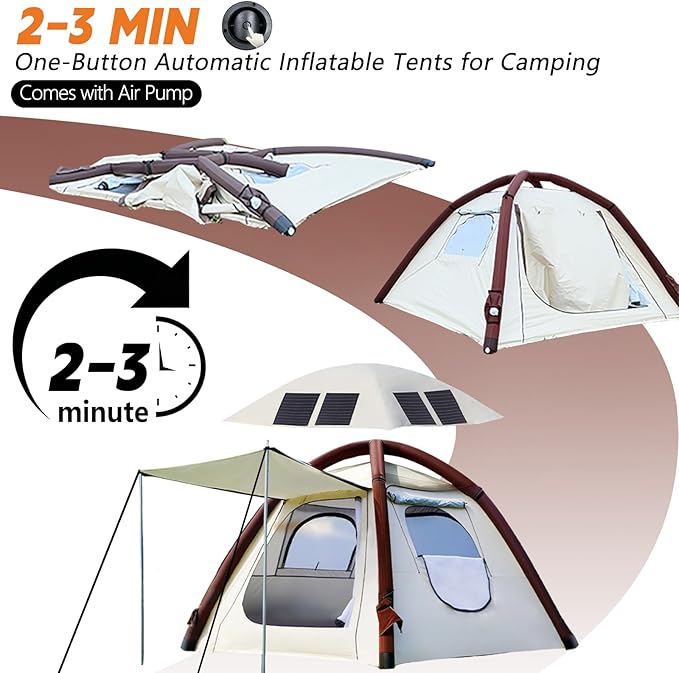 Automatic Pop Up Tents for Camping with Solar Panel, 4000mm Waterproof & UV Protection Blackout Tents for Camping, Easy Setup Instant Tent for Camping Outdoor Backpacking & Hiking