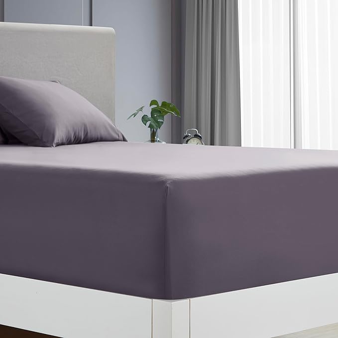 Clara Clark Cal King Sheets - Hotel Luxury 6 Piece Bed Sheets for Cal King Size Bed - Soft Bedding Sheets & Pillowcases, Fits Mattress up to 16 inch deep. California King, Grayish Purple