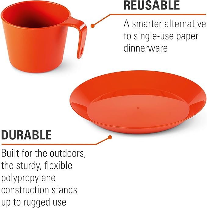 GSI Outdoors Cascadian 1 Person Table Set I 6-Piece Camping, Backpacking Mess Kit, Plastic BPA Free, Plate, Bowl, Mug, Cup & Cutlery Set