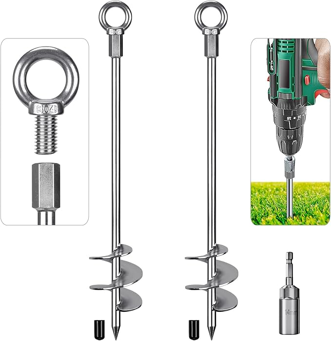 30'' Ground Anchors Screw in Heavy Duty 12mm Solid Steel, 3" Spiral Blade with Smooth Edges, Fully Welded Design for Mobile Home, Shed, Trampoline, Swing Set, Carport, Earth, Tent, 2Pack