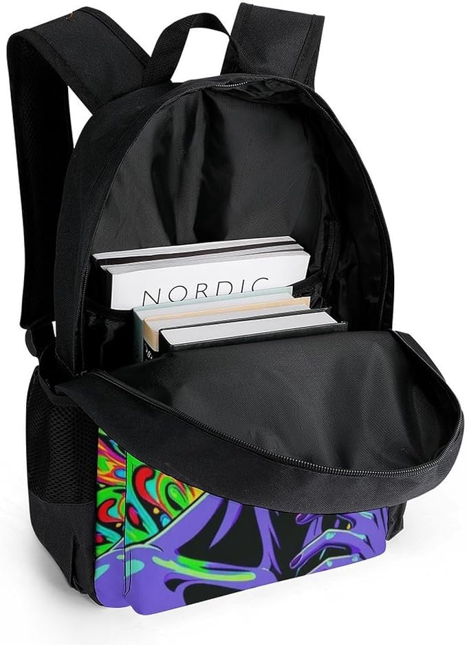 Backpack Polyester Multipurpose Anti-Theft Trippy Alien Art Shoulder Bag Big Capacity Gym Outdoor Hiking Backpack With Padded Straps