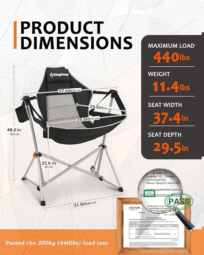KingCamp Hammock Chair with Footrest, Swinging Portable Folding Camping Chairs for Adults MAX 440lbs Heavy Duty Foldable Oversized Rocker with Cup Holder Pillow for Outdoor Beach Patio Sport Lawn