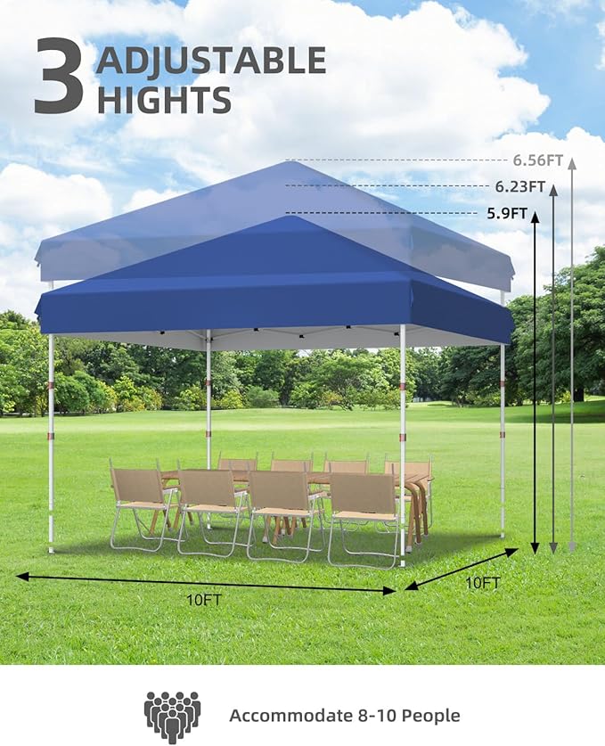10x10 Pop Up Canopy Tent Outdoor Canopy with No Removable Sidewall One-Person Set Up Heavy Duty Commercial Instant Tent Shelter-Blue