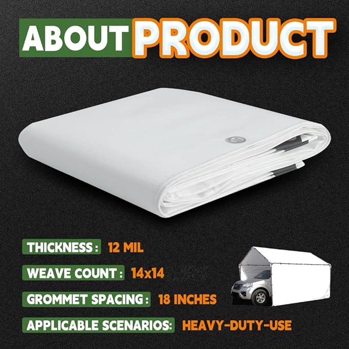 RAINDEWAY 12 Mil Heavy Duty White Tarp 5x7 Feet (2 Pack), UV Resistant, Waterproof, Weatherproof Poly Tarp with Metal Grommets and Reinforced Edges