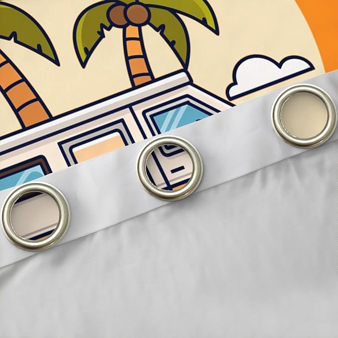 Erosebridal Happy Camping Window Drapes Camper Blackout Curtains 42" Wx90 L Hawaii Vacation Style Curtains for Bedroom Living Room,Tropical Beach Coconut Tree Window Treatments 2 Panels