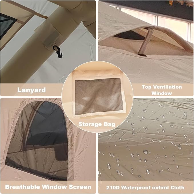 Inflatable Tents for Camping,2/4 Person Easy Setup Blow Up Tents for 4 Seasons Waterproof InflatableTent for Camping, Air Glamping Tents for Camping Adult
