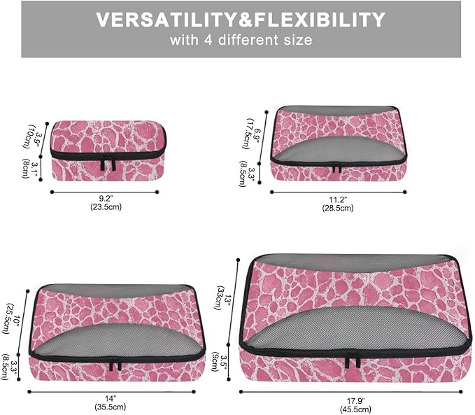 Pink Snake Compression Packing Cubes for Travel Luggage Suitcase Packing Organizers Bags Carry On Lightweight 4 Set