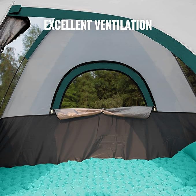 6 Person Camping Tent, Outdoor Family Tent with Removable Rainfly for Backpacking, Hiking, Windproof and Waterproof Dome Tent for Comfortable Trip, Easy Set Up(Green)